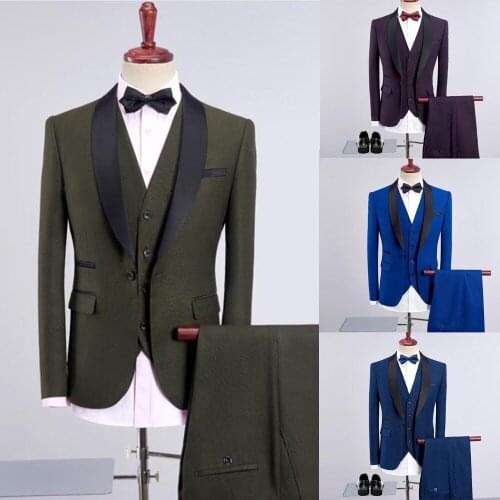 Solid Color Royal Blue 3 Piece Men Suits Vintage Business Suit Jacket Vest Pants Custom Wedding Tuxedos