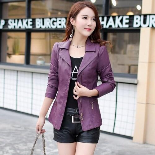 Newest Fashion Spring Autumn Womens PU Leather Jacket Large Size of Female Clothing 5XL Elegant Slim Coat LWL386