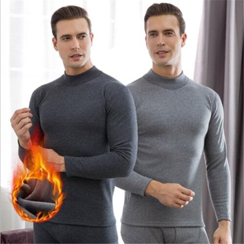 New Autumn and Winter pure cotton high-neck thermal underwear set for men and cashmere mens thermal underwear