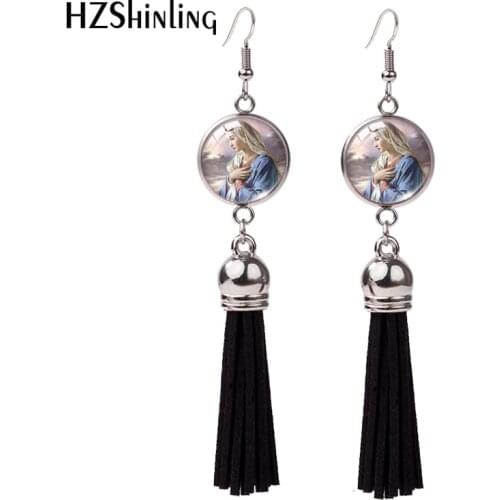 2020 New Arrival Tassel Hook Earrings Virgin Mary Baby Glass Cabochon Dangle Earrings Jewelry