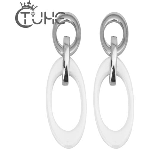 New Fashion Earrings For Women Black White Ceramic Earring Irregular Geometric Steel Two Layers Circle Earrings Party Jewelry