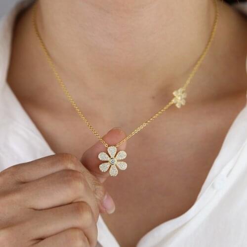 New arrived summer delicate flowers charm necklace pendant bohemian choker paved mini CZ sun flower women charm jewelry gift