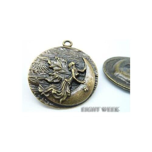 Zinc alloy pendant jewelry accessories diy handmade material charms 38 * 45mm ancient bronze angel tag moon