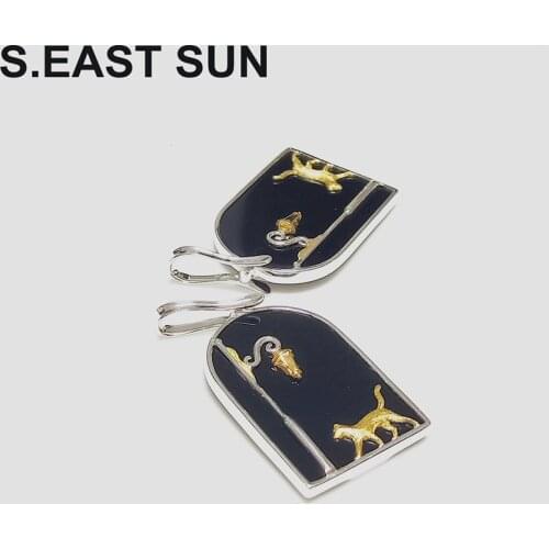 S.EAST SUN Wanderers wandering Cat Pendant in sterling silver inlaid with Black Agate without chain