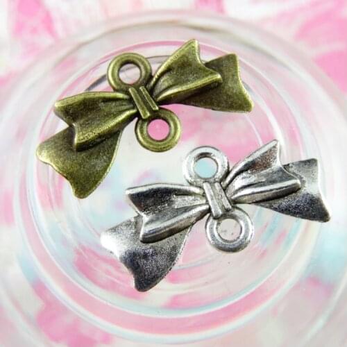 100pcs Charms bowknot link bow connector 20.7*10.6MM Antique Silver Plated Bronze Pendants Making DIY Handmade Jewelry