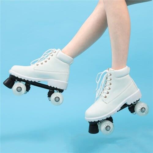 Artificial Leather Roller Skates Double Line Skates Women Men Adult Two Line Skate Shoes Patines With 6 colors PU 4 Wheels