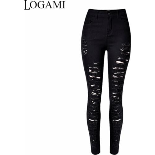 Ripped Jeans For Women Black Ripped Jeans Sexy Distressed Jeans Skinny High Waist Elastic Pencil Denim Trousers