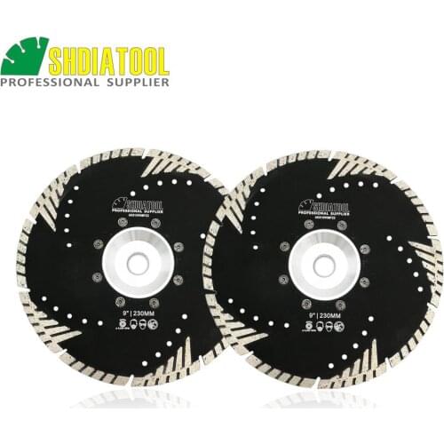 SHDIATOOL 2pcs 9"/230mm Diamond Blades Stone & Concrete Sawblade 22.23 FLANGE Slant Protection Teeth Cutting Disc Diamond Wheel