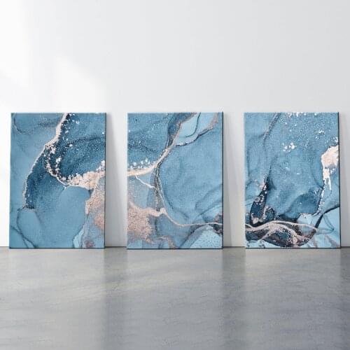 Modern Blue Marble Canvas Wall Art Prints Nordic Abstract Canvas Painting Pictures Decorative Posters for Living Room Home Decor
