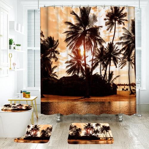 180*180cm Tropical Design Bathroom Shower Curtain 3pcs Carpets Bathroom Bath Mat Set Decor