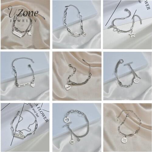 UZone Romantic Love Heart Lucky Star Pendant Charm Bracelet Stainless Steel Adjustable Chain Bracelets For Women Girlfriend Gift