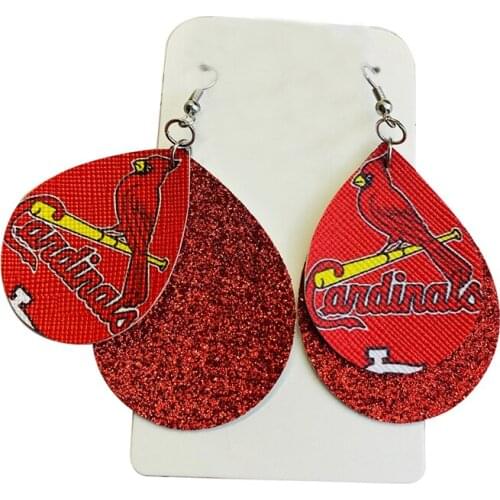 Stock Cardinals Football Fans Gillter Faux Leather Earrings Layered Tear Drop Earrings Lightweight Earrings