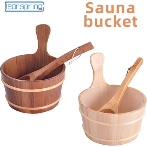 Bathroom Natural 4L 6L Sauna Bucket Wooden Spoon With Lined Portable Wooden Skin Weight Loss Sauna Tool Supplies