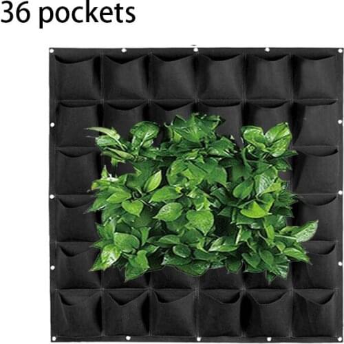 36 Pockets Vertical Wall-mounted Planting Bags Black Non-woven Fabrics Hanging Pots Vegetable Flower Plant Pot Garden Yard