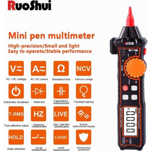 Victor 6012 Smart Pen Multimeter Auto Range 6000 Counts NCV Sensor Voltmeter Ohm Hz Capacitance True RMS DC/AC Flashlight Tester