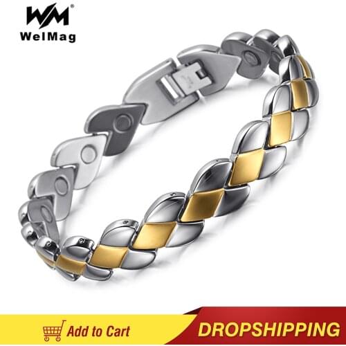WelMag Top Quality Fashion Men Magnetic Bracelets & Bangles Stainless Steel Bio Energy Therapy Jewelry Blood Pressure Accessory