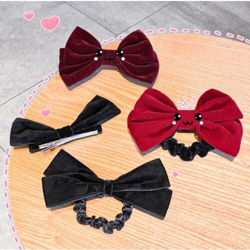 1Pcs Women Bow Hairpin Velvet Head Rope Wine Red Hair Tie Girl Heart Top Clip Hair Accessories