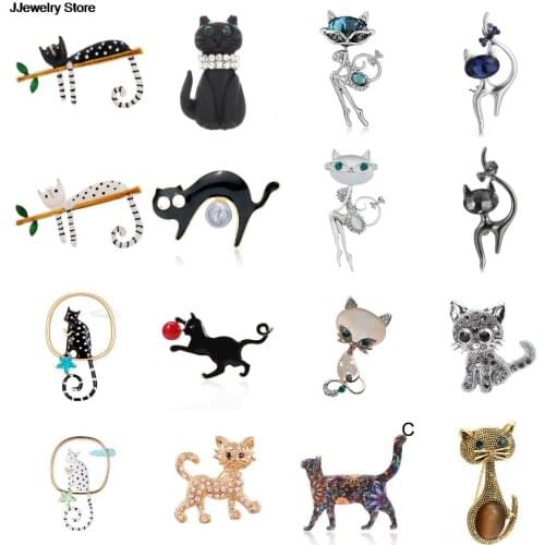 1pc Cute Cat Brooches for Women Crystal Green Eyes Cat Brooch Pin Fashion Animal Party Clothes Accessories