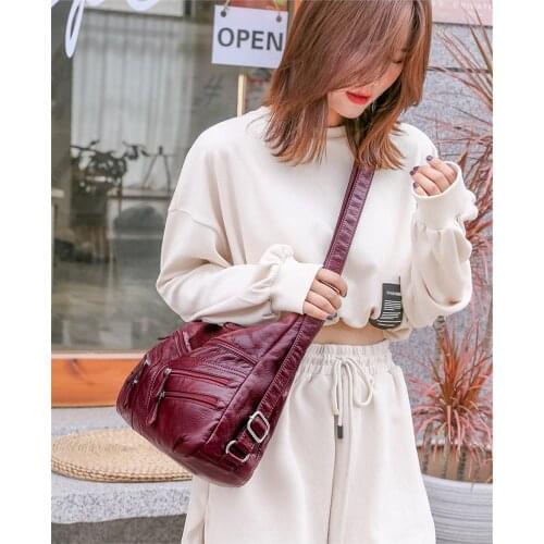 Female Large Capacity School Bag High Quality Women Shoulder Bags 2021 Lanyibaige Leather Multifunction Women Bags Fashion