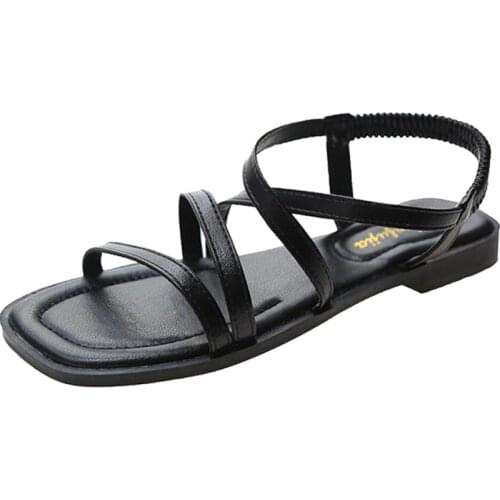 New Summer Platform Women Sandal Shoes 2021 Soft Sneakers Fashion Casual Slipper Flattie Black Lady Square Toe Footwear