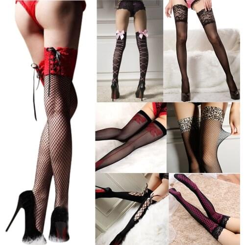 Womens Sexy Hollow Out Perspective Lace Decoration Mesh Stockings Strap Thigh Stocking