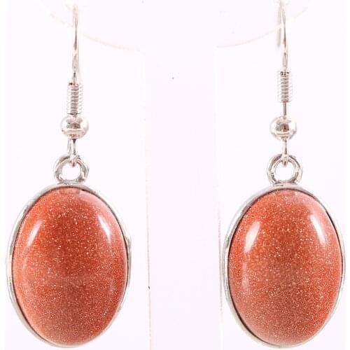 Drop Earrings for Women Natural Gold Sandstone Oval CAB Cabochon Stone Beads Dangle Earring Jewelry Gift 1Pair U457