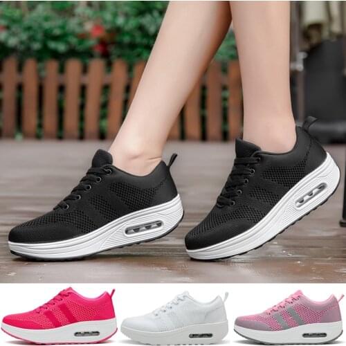 Women Toning Shoes Black High Heels For Female Sneakers Air Cushion Fitness Women Shoes Increase Height Thick Sole Sports Shoes