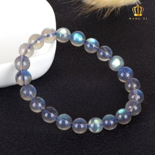 Men Women Bracelet Nature 5MM-6MM Labradorit Stone Good Quality Strong Shine Round Ball Bead Blue Moonstone Girl Bracelet