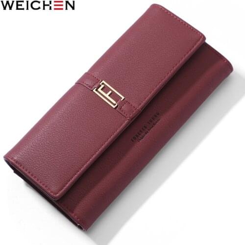 WEICHEN Letter Designer Trifold Women Wallet Cell Phone Pocket Card Holder Female Wallets Ladies Long Purses Clutch Bag Brand
