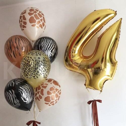 10pc Happy Birthday Gold Foil Number Balloons Animal Latex Balloons Party Decorations Wild One Two Year Ballons Supplies Globos