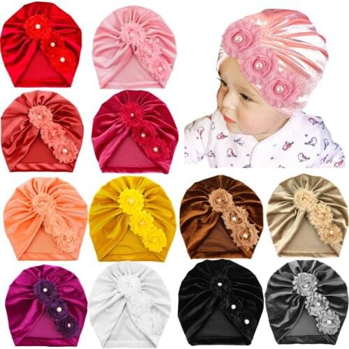 12Pcs/Lot Baby Accessories Winter Warm Velvet Flower Cap Newborn Toddler Stretch Turban Beanie Kids Girl Candy Color Knot Hats