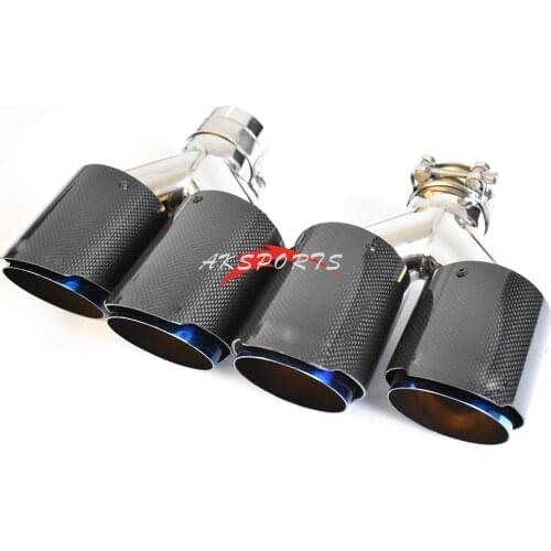 2PCS Universal Dual Y Style Carbon Fiber Exhaust Tip Glossy Blue Muffler Exhaust Tip For BMW E63 With A Logo