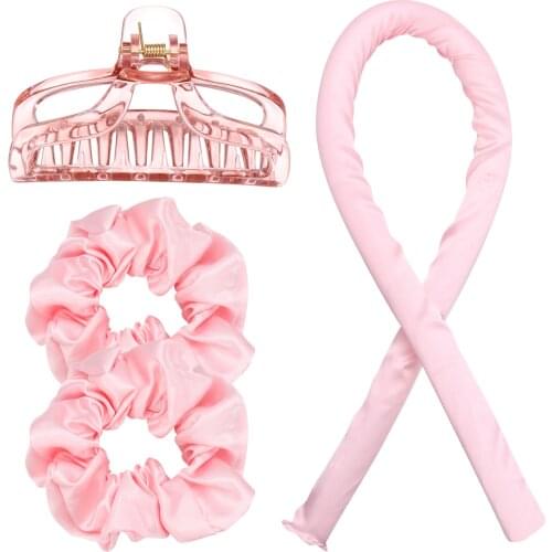 4pcs Heatless Curling Rod Headband Pink DIY Lazy Curler Set Women Silk Ribbon Wave Formers Hair Curlers Hair Styling Tools