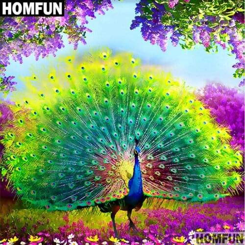 HOMFUN Full Square/Round Drill 5D DIY Diamond Painting "animals peacock" 3D Embroidery Cross Stitch 5D Decor Gift A00652