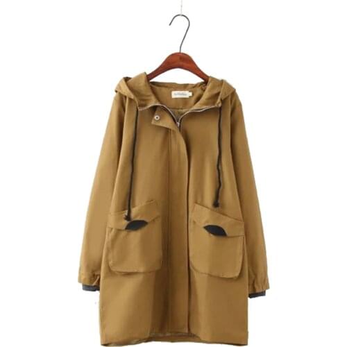 Plus size XL 4XL womens hooded windbreaker 2020 spring autumn Korean Loose wild show medium long hooded trench coat for women