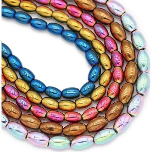 6/8MM Natural Stone Rice Grains Oval Blue,Gold,Purple Hematite Beads Spacer Loose For Beads Jewelry Making Diy Bracelet Necklace