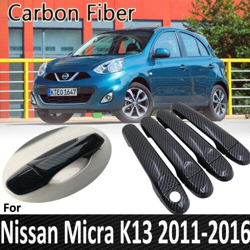 Black Carbon Fiber for Nissan Micra K13 Renault Puls 2011 2012 2013 2014 2015 2016 Door Handle Cover Sticker Car Accessories
