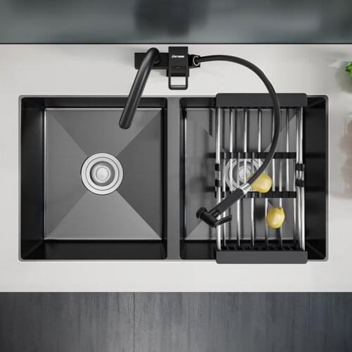 Black 304 Stainless Steel Kitchen Sink Double Bowel 5050 Under Mount Trough Kitchen Sink Sus 304 Stainless Steel Handmade