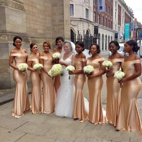 South African Cheap Bridesmaid Dresses Under 50 Mermaid Off The Shoulder Champagne Wedding Party Dresses