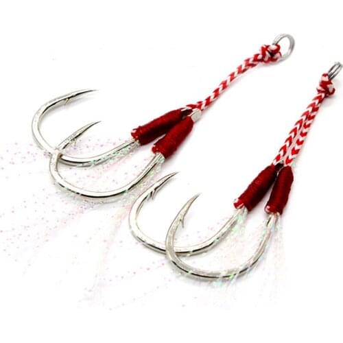 DYGYGYFZ 2pcs/set Iron Plate Hook Fishing Boat Fishing Super Long Tassel Double Hook Aukin Anti-corrosion Hook