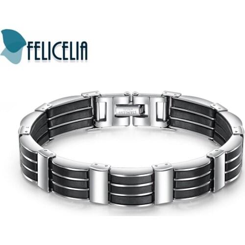 Felicelia 13mm Genuine Silicone Stainless Steel Heavy Metal Chunky Link Chain Bracelet For Men Boys Biker Punk Rock Jewelry