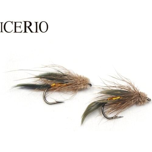 ICERIO 6PCS Brown Deer Hair Gold Body Muddler Minnow Trout Fly Fishing Streamer Flies #6