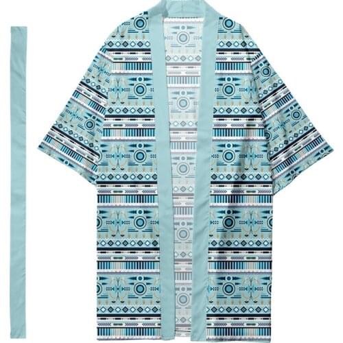 Oversize 6XL Simian Element Printed Long Style Japanese Kimono Cardigan With Belt Couple Women Men Casual Asian Clothes Harajuku