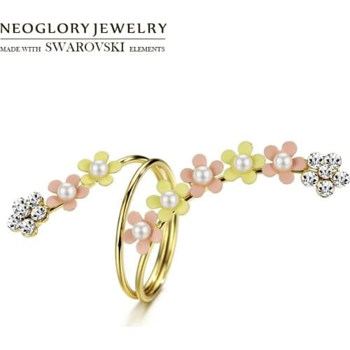 Neoglory Austria Rhinestone & Simulated Pearl & Enamel Adjustable Finger Ring Colorful Flower Style Summer Girl Classic Sale