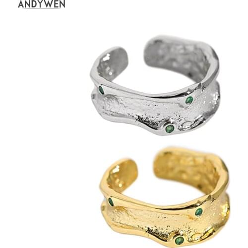 ANDYWEN 100% 925 Sterling Silver Gold Thick Green Resizable Women Resizable Rings Jewelry 2021 Wedding Jewelry Gift Party