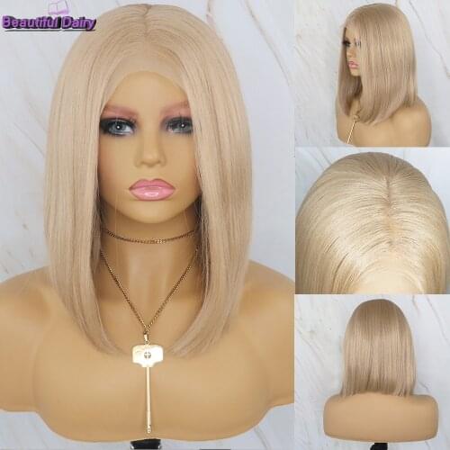 Beautiful Diary Short Bob Wigs For Women Futrura Hair 13x6 Syntehtic Lace Front Wigs With Middle Part Blonde Lace Front Wig