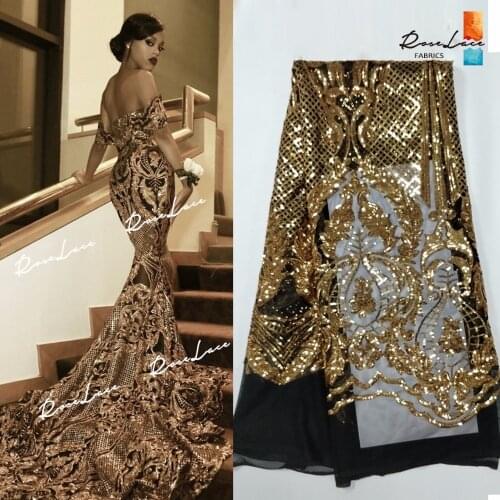 Beautiful Design Sequined Embroidered Mesh Lace Fabric For Women Party Dress Lace African Gold Sequins Guipure Net Lace Material