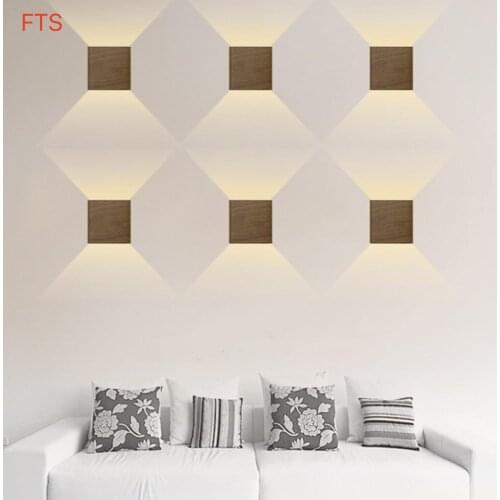 Creative led wall light bedroom living room wall modern minimalist aisle hotel wood grain color wall lamp