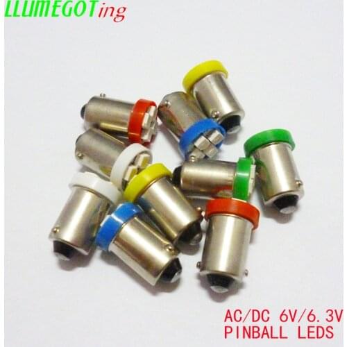 50pcs BA9S T4W #44 #47 Base With 4pcs SMD 3528 Various Color Available Non polarity AC DC 6V 6.3V Pinball Game Machine Led Lamps