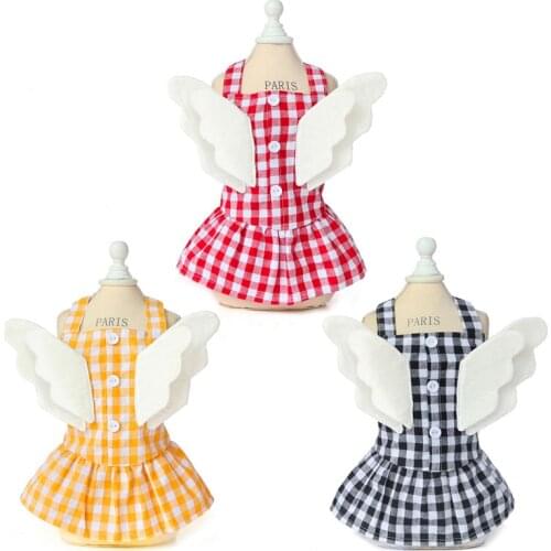 Cotton Plaid Pet Dresses for Small Dogs Cats Summer Angel Dog Clothes Yorkies Shih Tzu Clothing Puppy Cat Dress Mascotas Costume